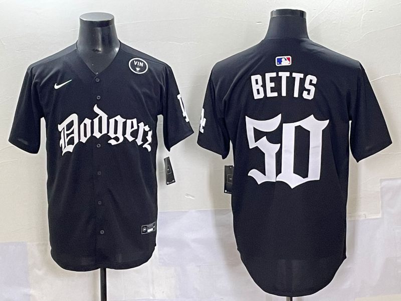 Men 2025 Los Angeles Dodgers #50 Betts Black Seventh generation Joint Name Nike MLB Jersey style 12
